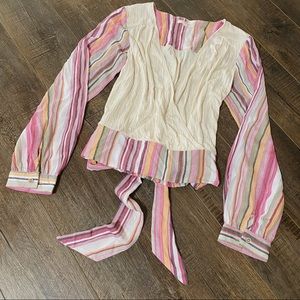 Mystree Long Sleeved Orange and Pink Striped Top Size Medium Tie Back